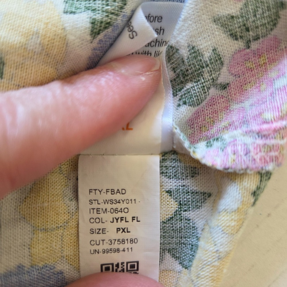 Sonoma Coastal Linen Shift Dress Floral Cottagecore Pintuck Pockets NEW PXL - Picture 13 of 16